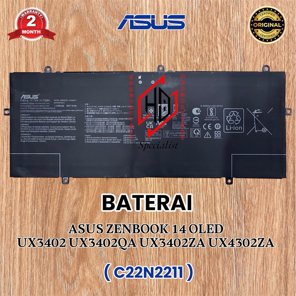 Baterai Baterai Battery  Laptop Asus ZenBook 14 OLED UX3402 UX3402QA UX3402ZA UX4302ZA C22N2211
