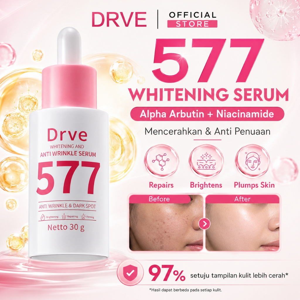 COD DRVE 577 Whitening Serum 30g Serum Wajah Pencerah Glowing, Anti Wrinkle & Dark Spot, Alpha Arbut