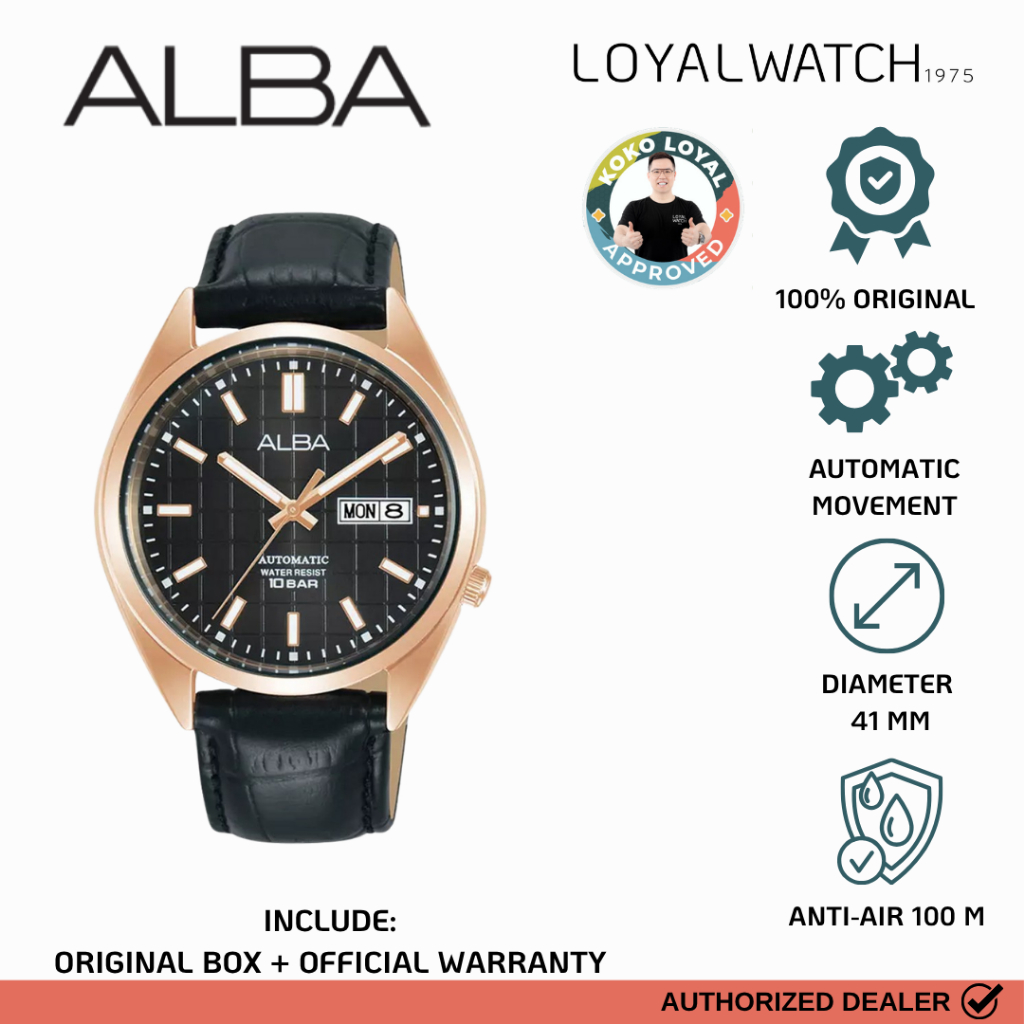 Jam Tangan Alba Analog Pria AL4330 Black Leather / Kulit Original Garansi Resmi