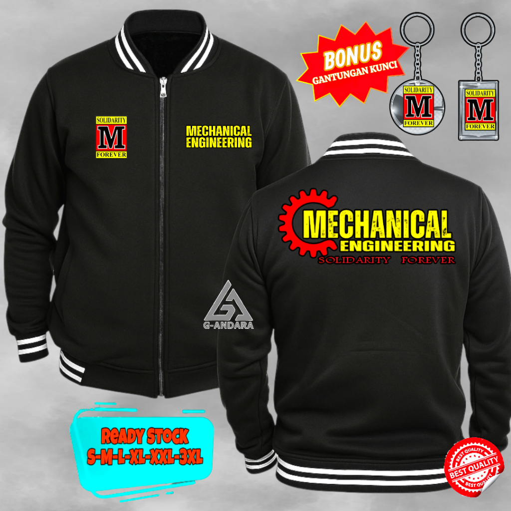JAKET VARSITY FREE GANCI M SOLIDARITY FOREVER MECHANICAL ENGINEERING DESIGN CASUAL STREETWEAR COTTON