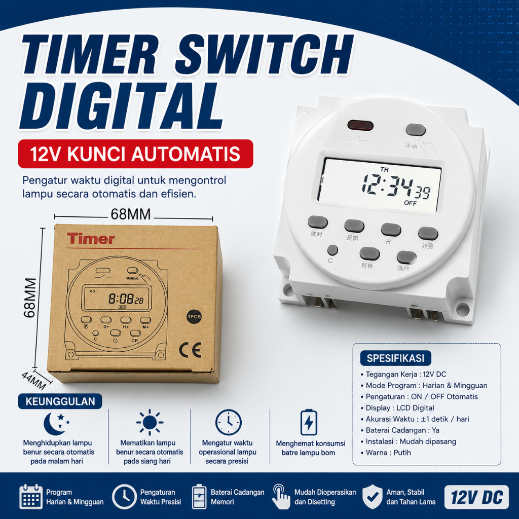 Timer Lampu Bom Alat Pengatur Lampu Benur Nelayan 12V 220V CN101A