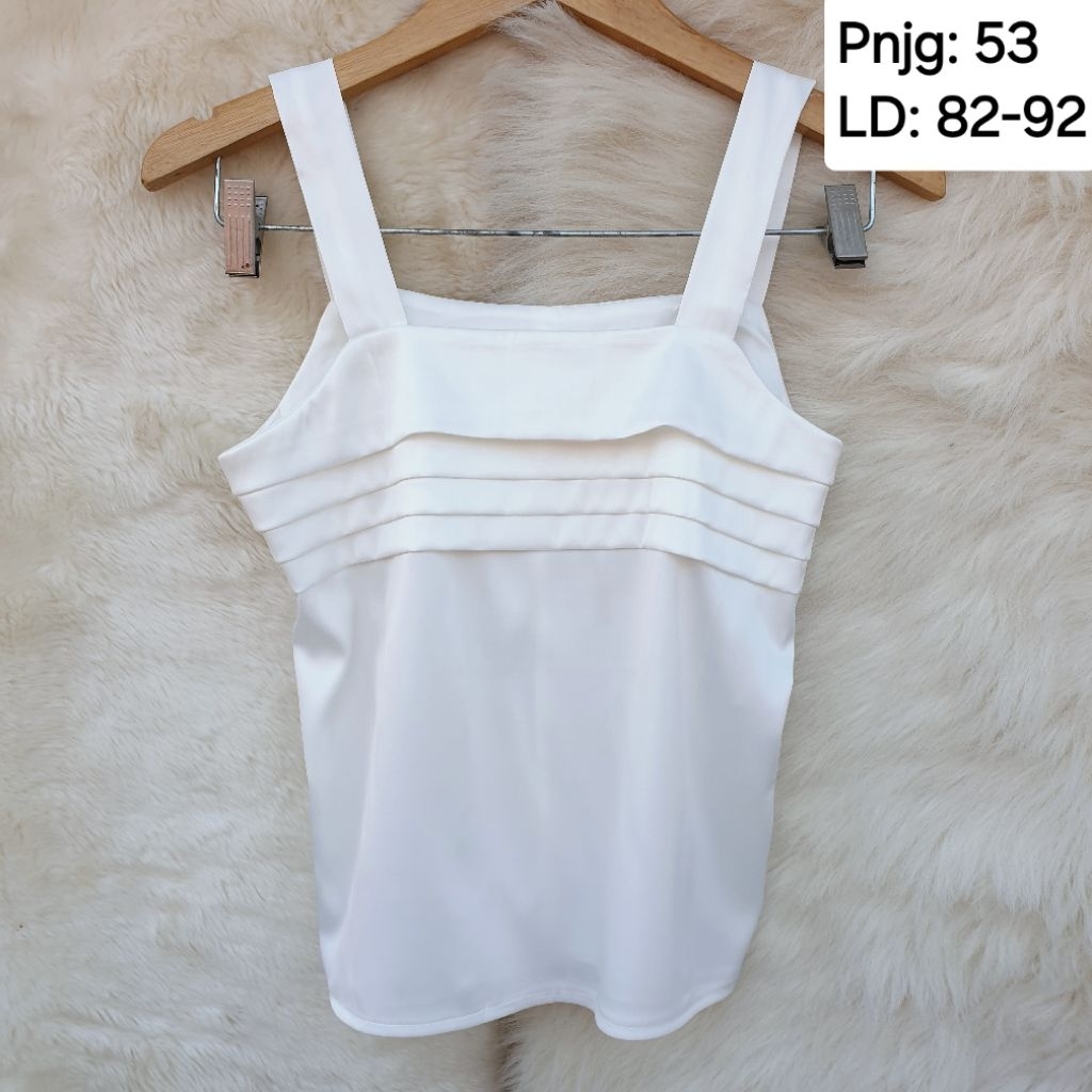 White Satin Sateen Lipit Tanktop Wanita