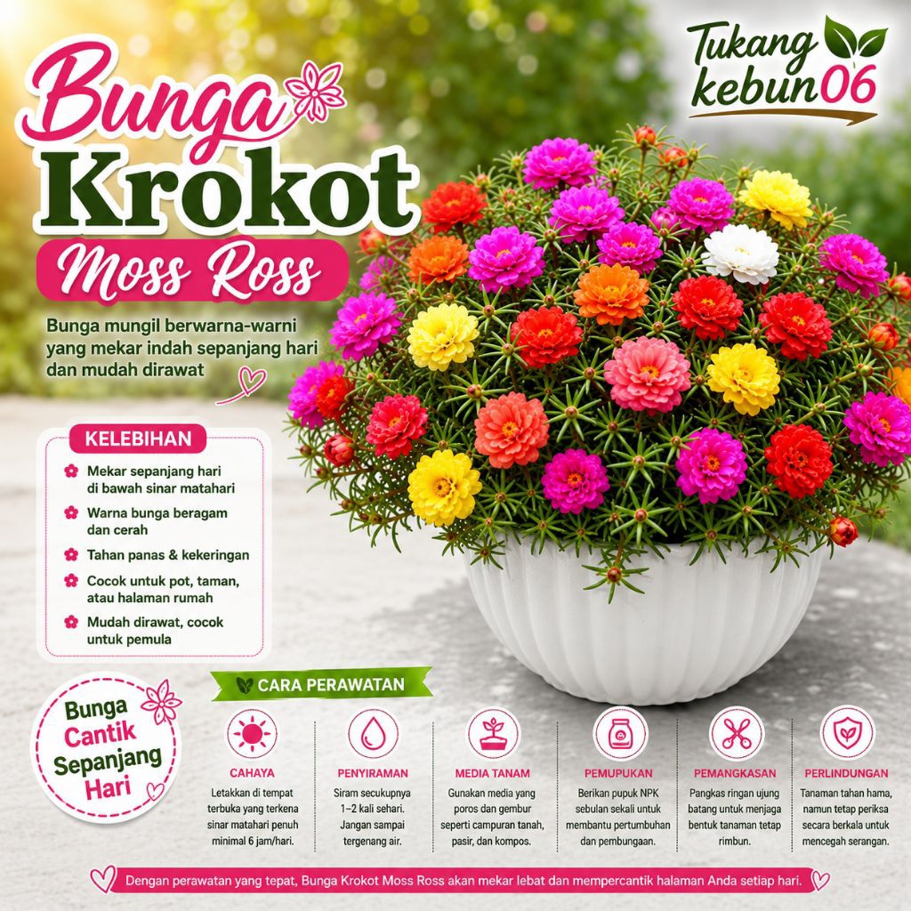 10 Batang Bunga Krokot Warna Warni Bibit Krokot Moss Rose Bunga 9 Waktu Tanaman Hias Anti Panas Tana