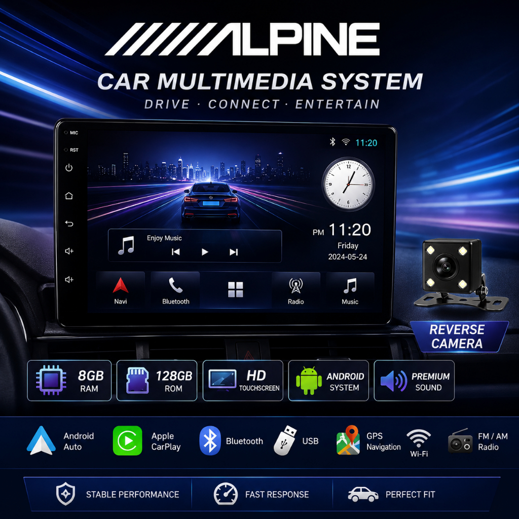 ALPINE 8GB+128GB Android Car Player 9/10 inch MP5 Support Carplay, Android Auto +Free Reverse Camera