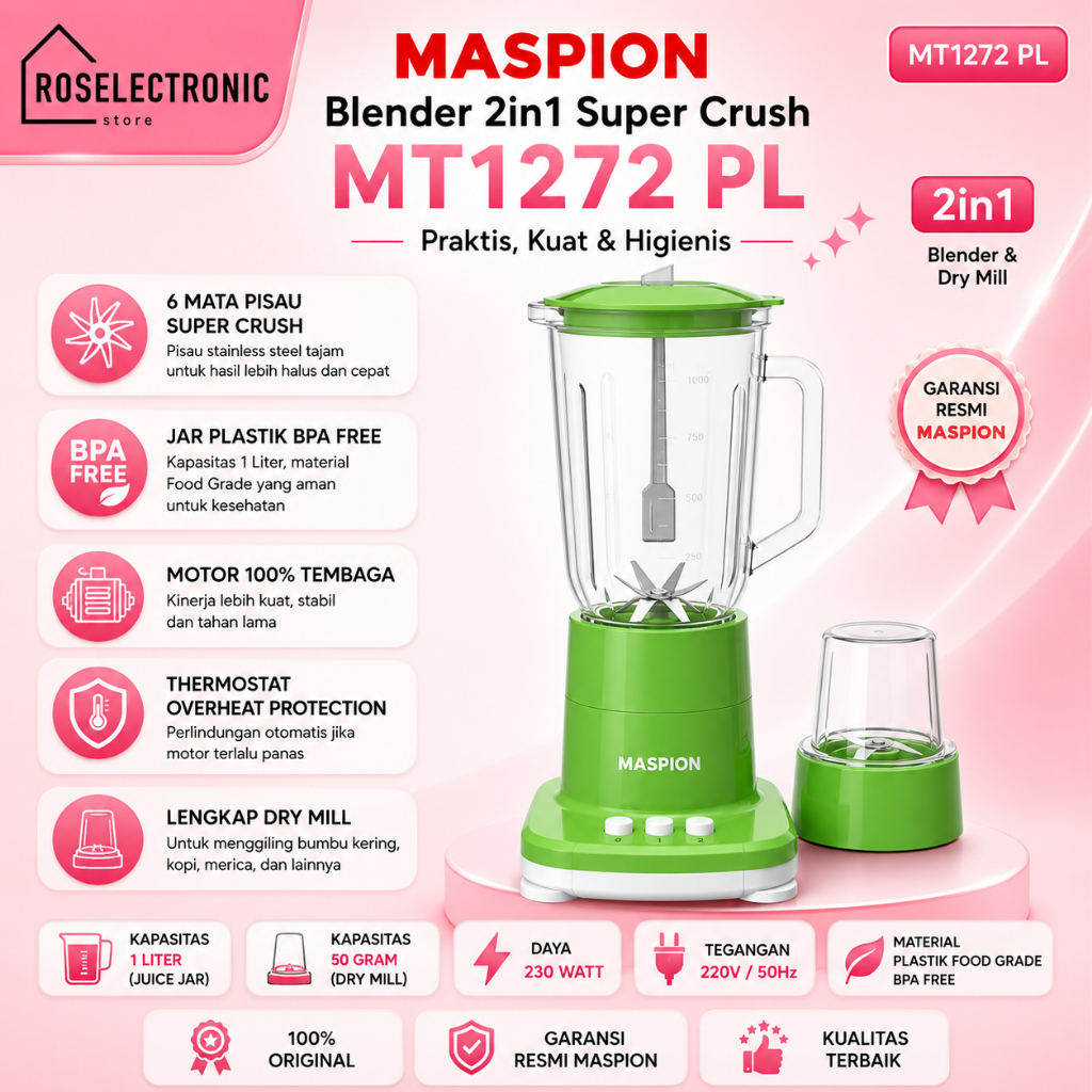 MASPION BLENDER PLASTIK 2IN1 MT 1272PL/MT1272PL/MT 1272PL/MT 1272 PL/MT-1272PL/MT-1272-PL