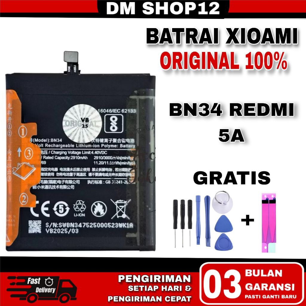 BATERAI BATRE BN34 REDMI 5A BATREI BATRAI REDMI 5A BN 34 ORIGINAL