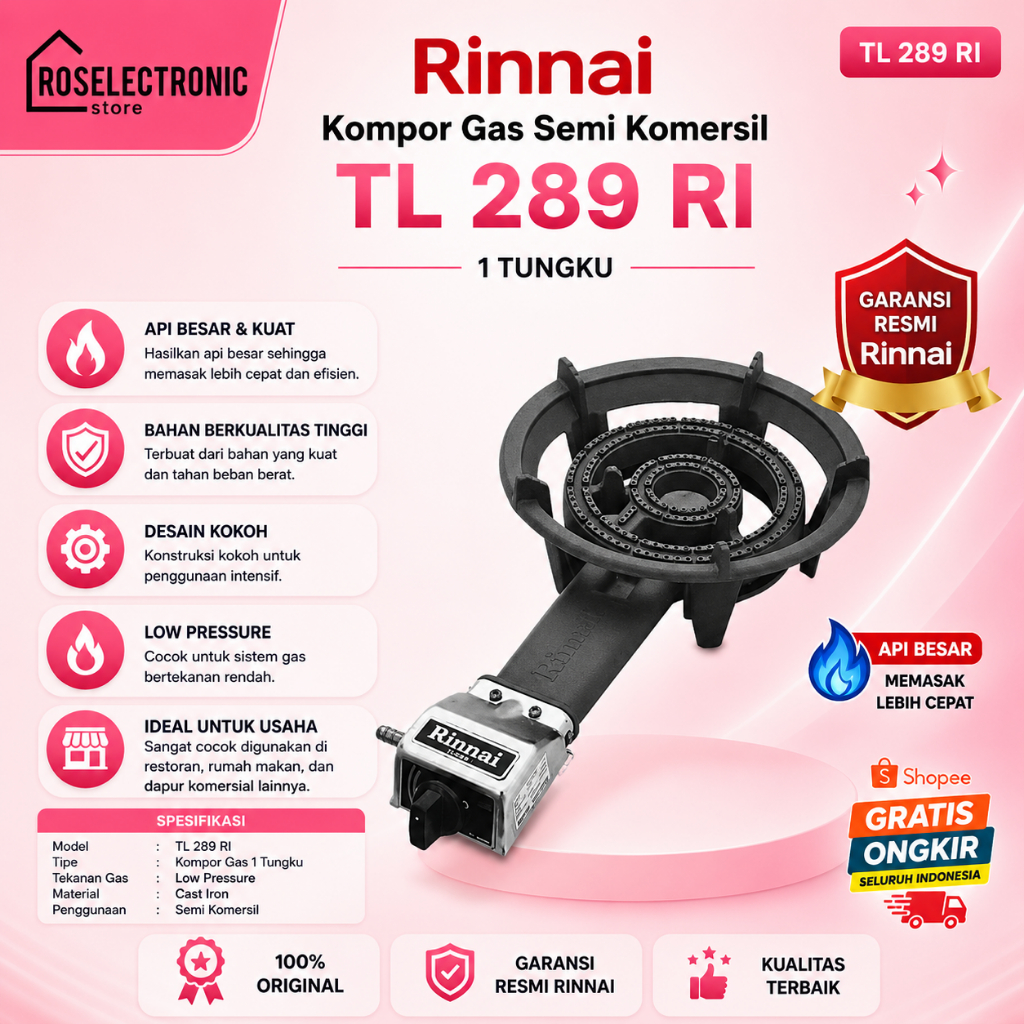 KOMPOR GAS RINNAI SEMI KOMERSIL TL 289 RI ORIGINAL/TL289RI/TL 289RI/TL 289 RI/TL-289-RI/TL-289RI
