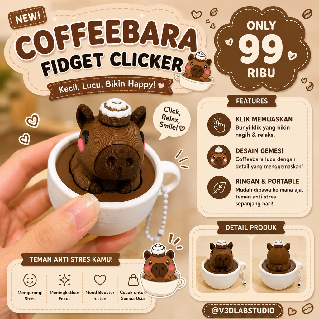 Mainan Fidget clicker Capybara / Fidget clicker kopi coffee