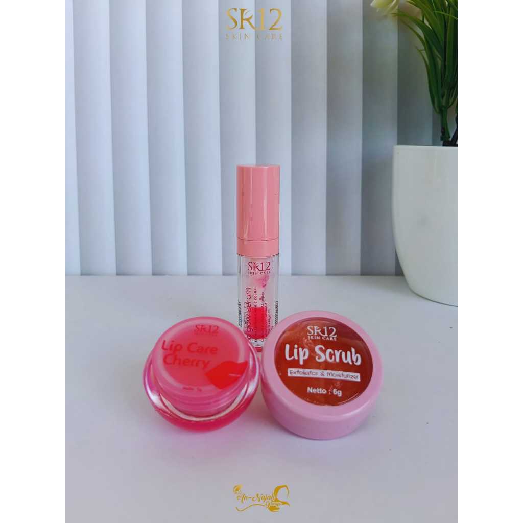 SK12 Skin Care Set Perawatan Bibir, Lip Scrub 6g, Lip Care Cherry, Warna Pink
