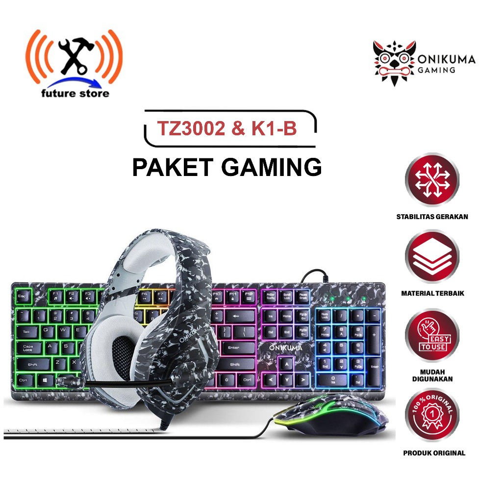 ONIKUMA PAKET GAMING 3 IN 1 TZ3002 DENGAN K1-B KAMUFLASE ABU-ABU GAMING SET ORIGINAL - SET PERLENGKA