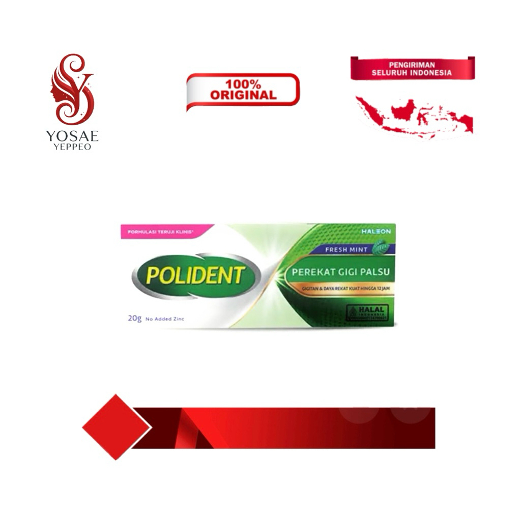Polident 8,5 Gram Fresh Mint Lem Perekat Gigi Palsu Halal No Added Zinc 100% Original Trusted