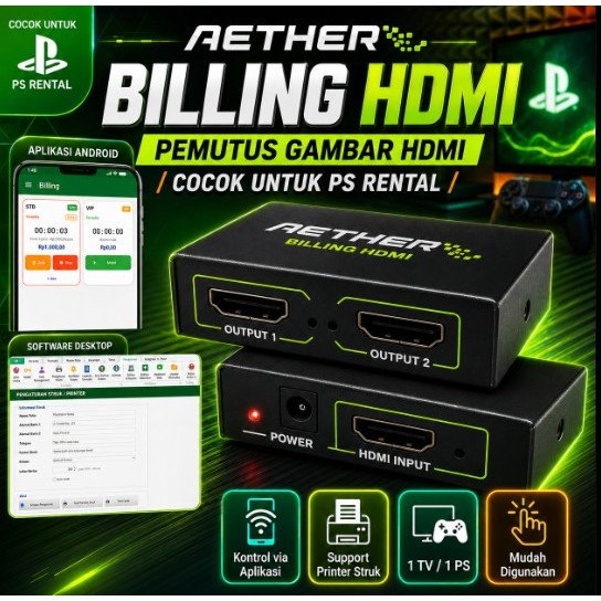 Billing HDMI Pemutus TV untuk Rental PS (playstation) Include Aplikasi Android & Desktop