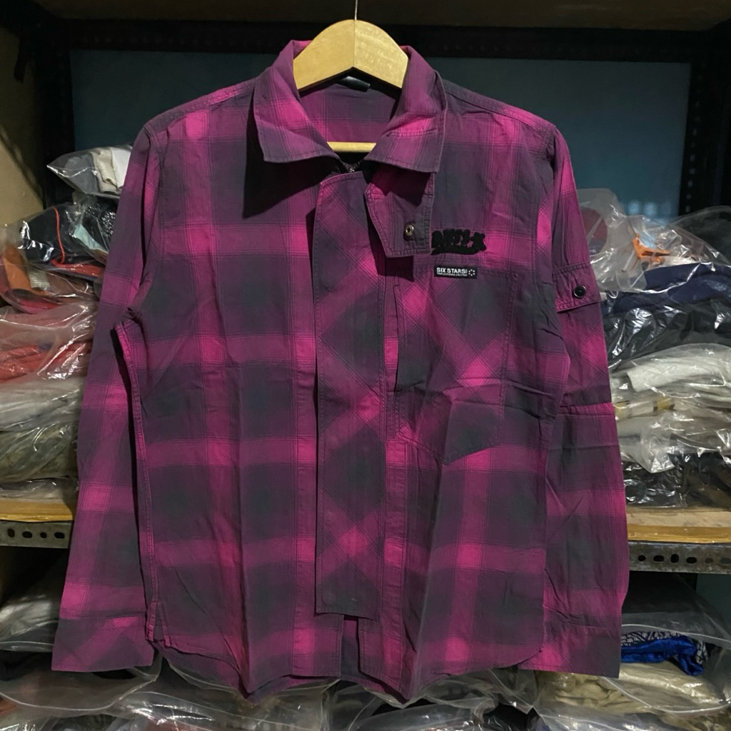 Y2K Russ-K Zip Up Plaid L/S Shirt Pink Size M 67x52