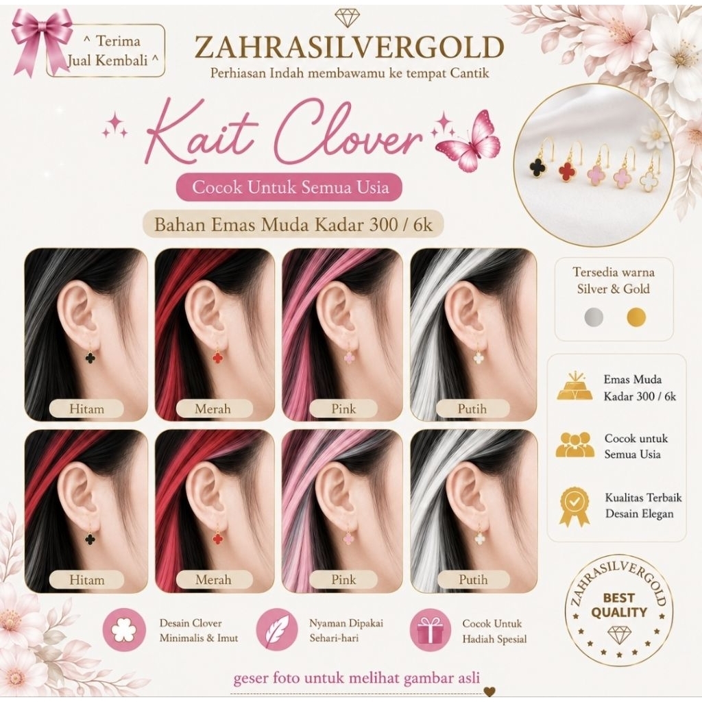 Anting Anak dan Dewasa EMAS Asli Kadar 300 Model Clover (Terima Jual Kembali)