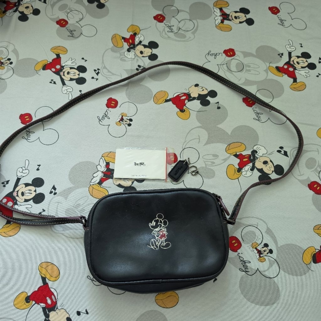 tas wanita coach mickey mouse sling bag hitam original second