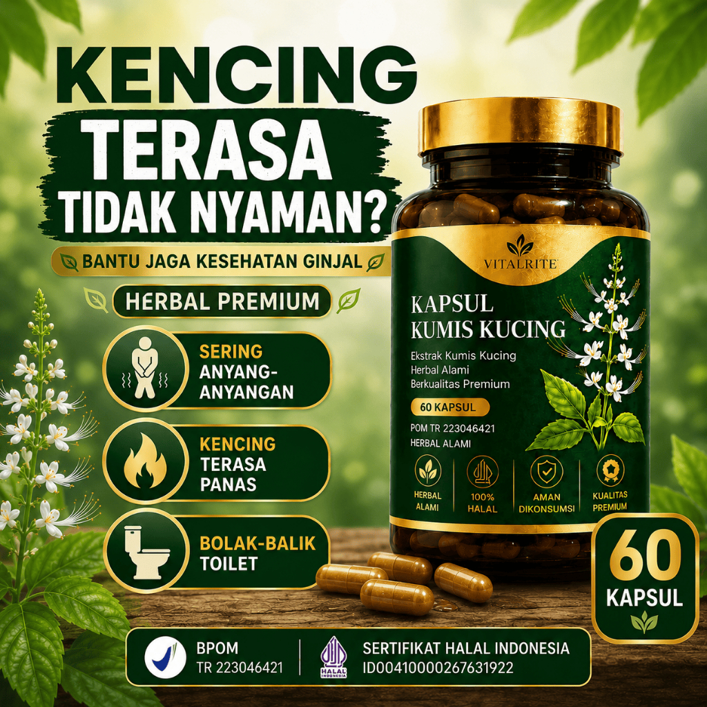 Vitalrite Kumis Kucing Original | Ekstrak Kumis Kucing Premium | 60 Kapsul
