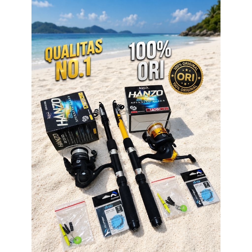 Pancingan 2 Set LENGKAP REEL KATANA HANZO 6 Ball Bearing SUDAH ADA SENAR + JORAN PANJANG 150CM, bonu