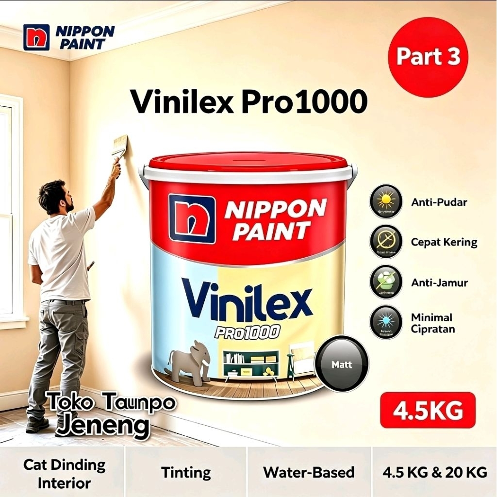 CAT TEMBOK INTERIOR VINILEX PRO 1000 4.5KG NIPPON PAINT (PART 3)