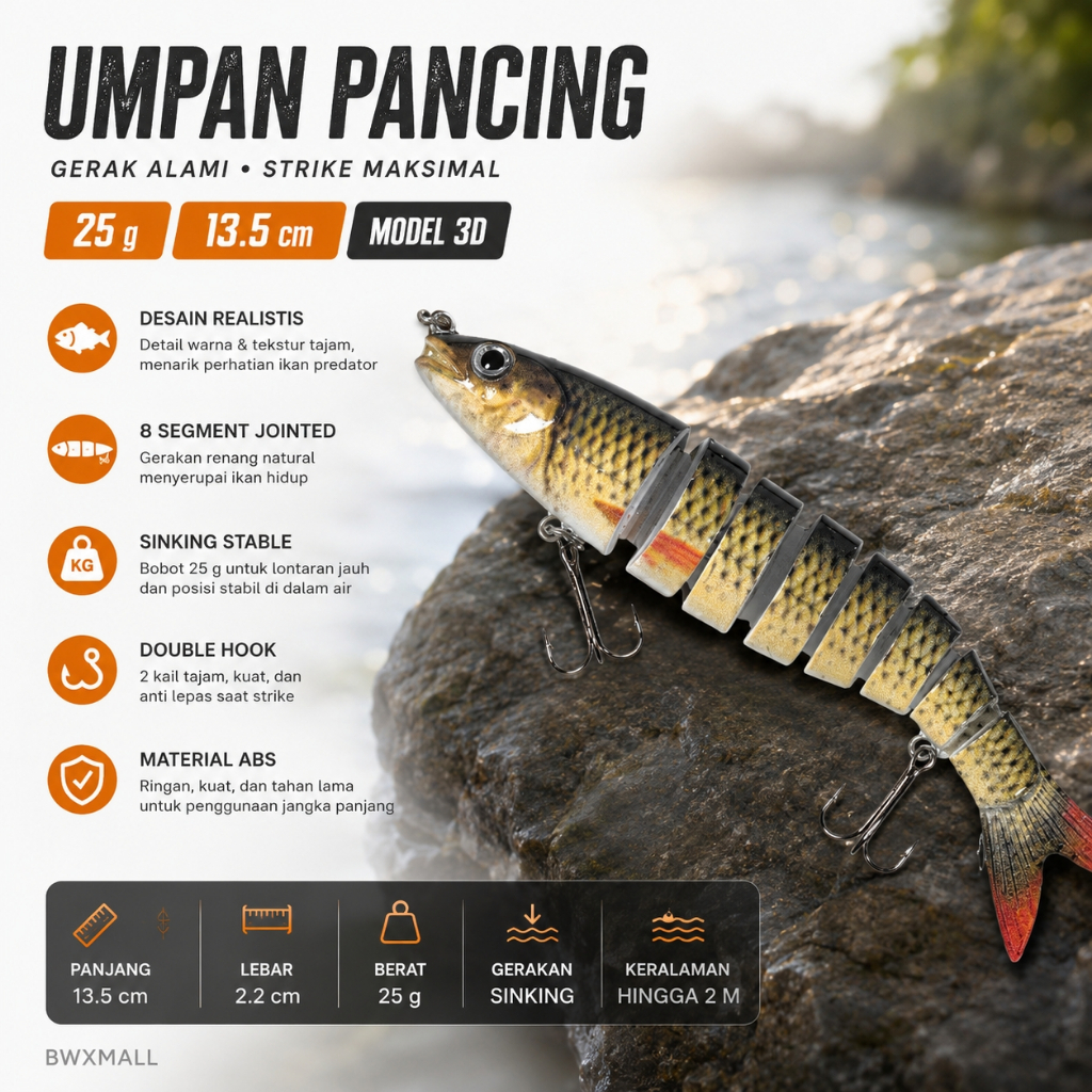 GOBAIT Umpan Pancing Lure Tiruan 8 Section 13.5cm 25g GB-13 - Umpan Mancing Ikan Predator Gabus Toma