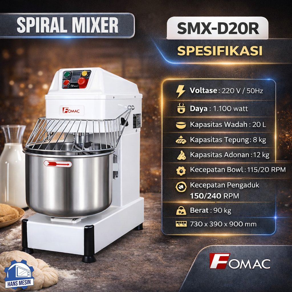 FOMAC MIXER KUE 20 LITER / SPIRAL MIXER (FOMAC) SMX-D20R