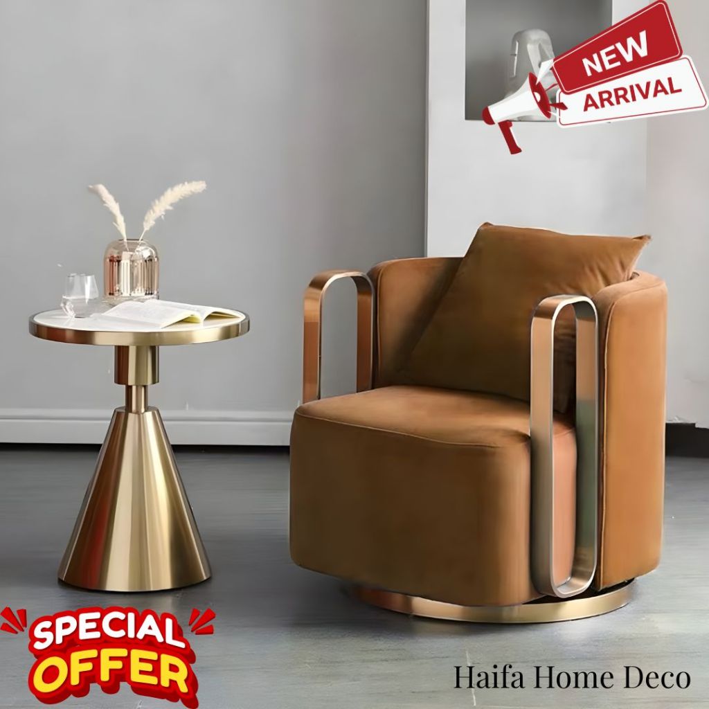 Kursi sofa single putar stainless gold