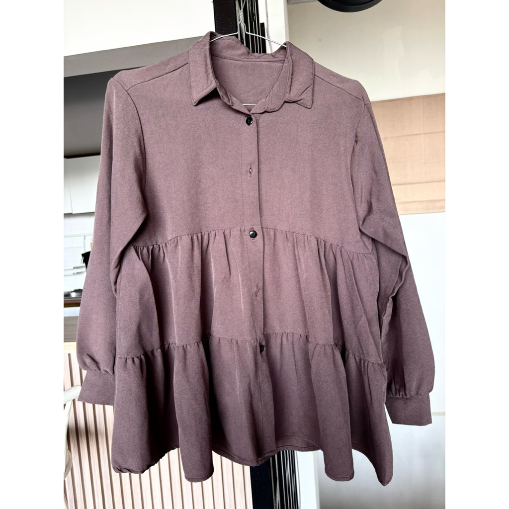 prelove blouse coklat ruffle