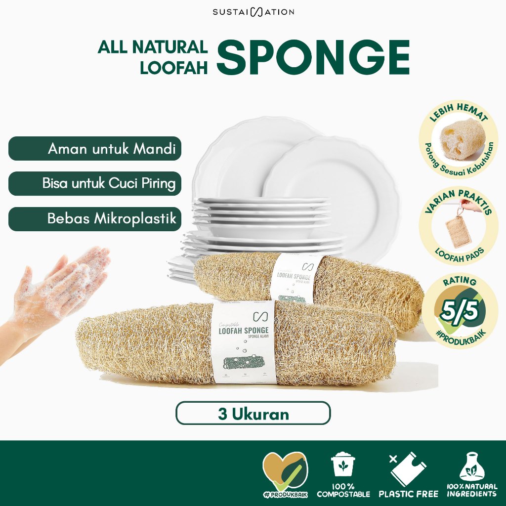 Loofah Sponge Alami Sustaination Ramah Lingkungan 20 - 30 CM | Spons Cuci Piring & Badan