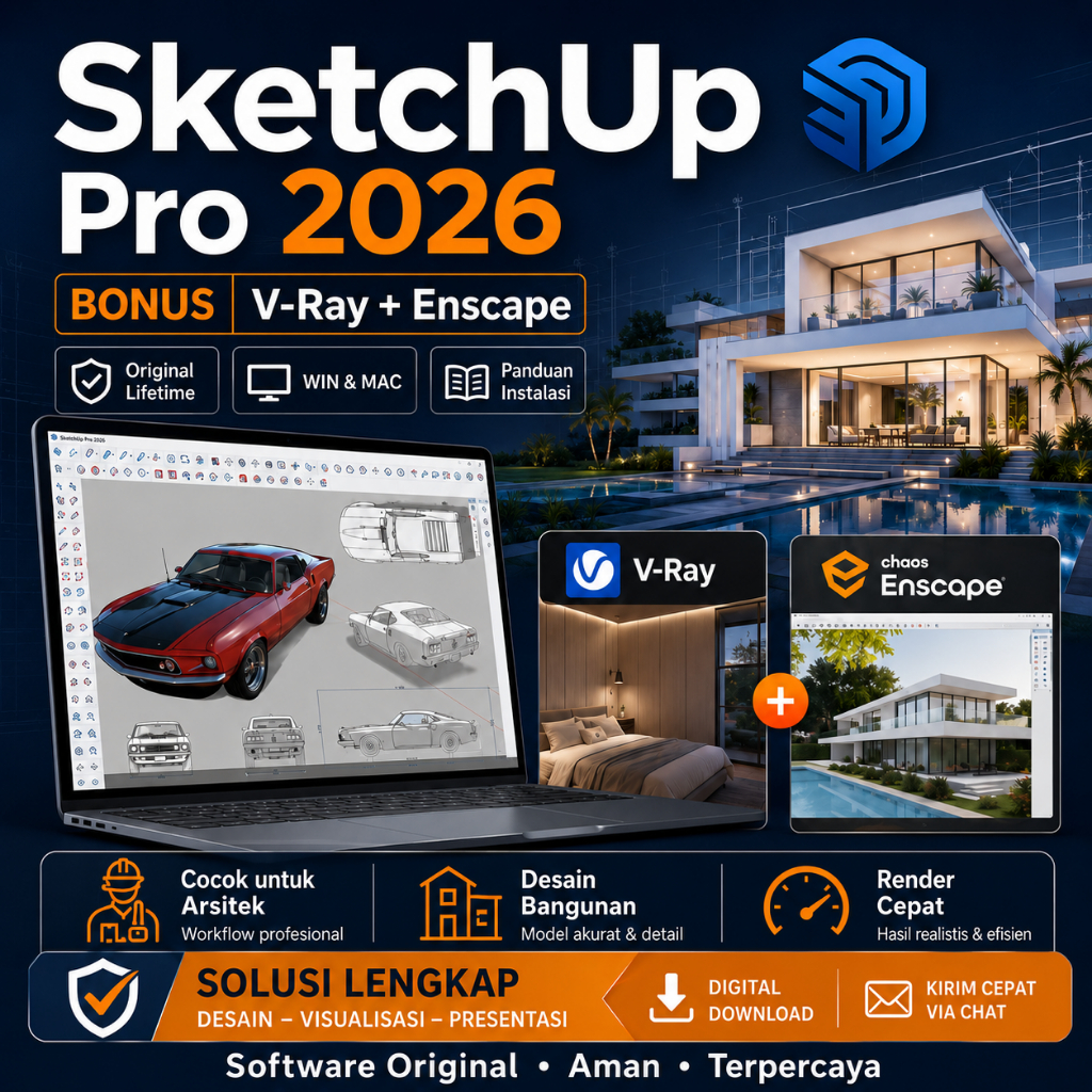Sketchup Pro 2026 + Vray + Enscape Full Version Original Lifetime + Panduan Instalasi (WIN & MAC)