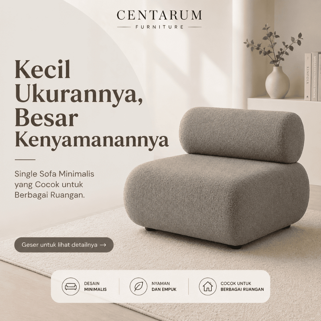 CENTARUM FURNITURE - Sofa 1 Seater Minimalis Kursi Santai Armchair Bulat Sofa Single Kamar Tidur Aes
