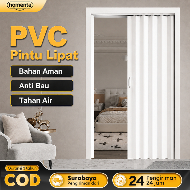 Homenta Pintu Lipat Gesek PVC Tebal 6mm Upgrade Tanpa Pemasangan Rumit Tahan Air & Mudah Dibersihkan
