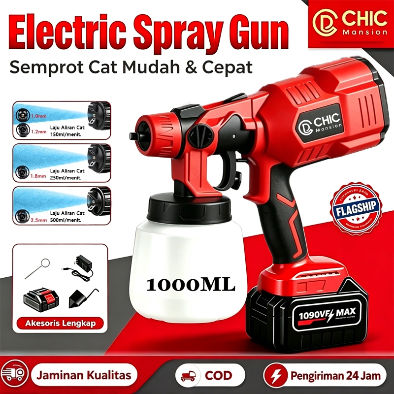 Spraygun Cat Semprot Listrik 1000ML Cordless 588W 1090W Alat Semprotan Cat Elektrik Baterai Litium K