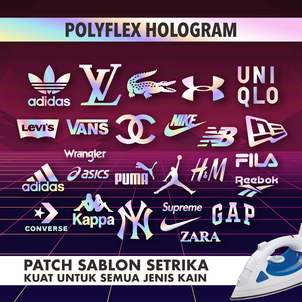 SABLON Polyflex HOLOGRAM BRAND / Iron PATCH STIKER SABLON Logo Setrika / cetak print DTF POLYFLEX Ho