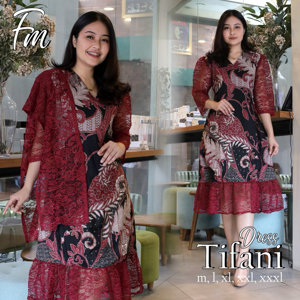 New Arival Dress TIFANI Drees Brokat Mix Batik Foil Dress Pesta Natal Tahun Baru Dress Remaja Kekini