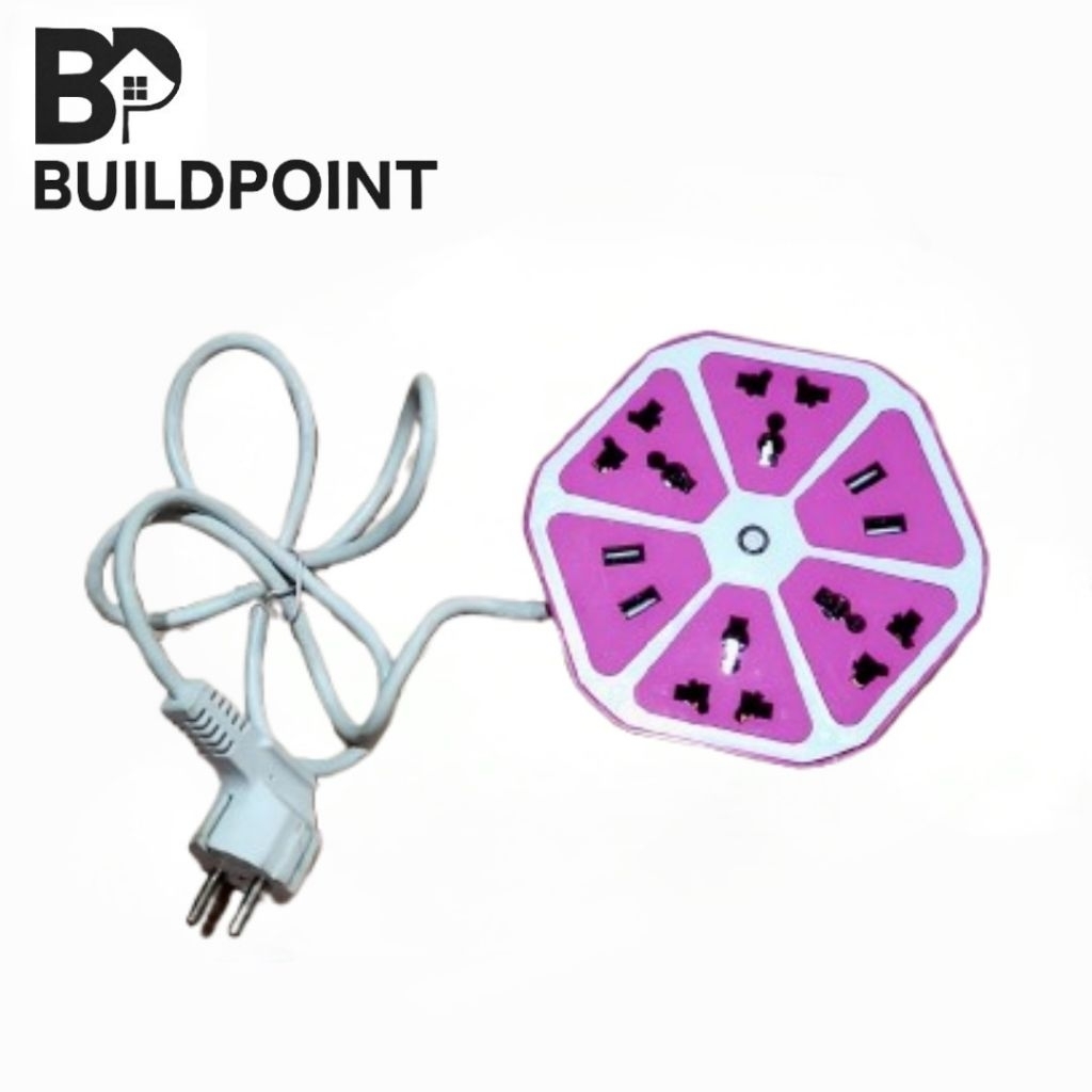 Stop Kontak Hexagon Cabang 4 port USB + 4 Lubang Universal Kabel Power Extension Socket Warna Pink B