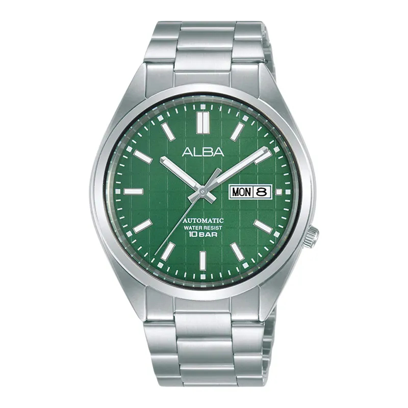 Jam Tangan Pria Alba AL4319 AL4319X1 Mechanical Automatic Men Green Patterned Dial Color Hijau Stain