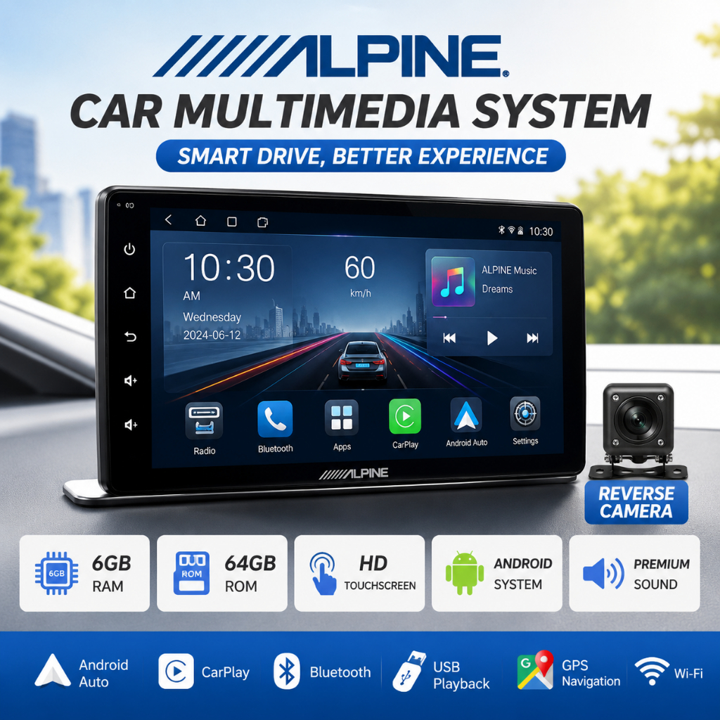 Alpine Android Car Player 9/10 Inch 6GB+64GB MP5 Player Support CarPlay Android Auto Free Kamera Mun