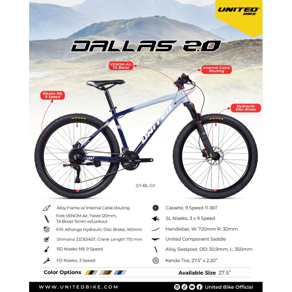 Sepeda MTB/Gunung UNITED DALLAS 2.0 size 27,5 Alloy frame (9speed)