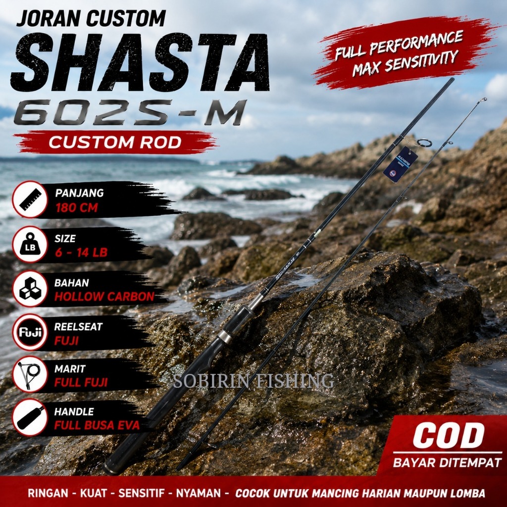 Joran Custom Shasta 602S-M Full fuji 180cm hollow carbon | Joran pancing shasta blank eagle x wrap