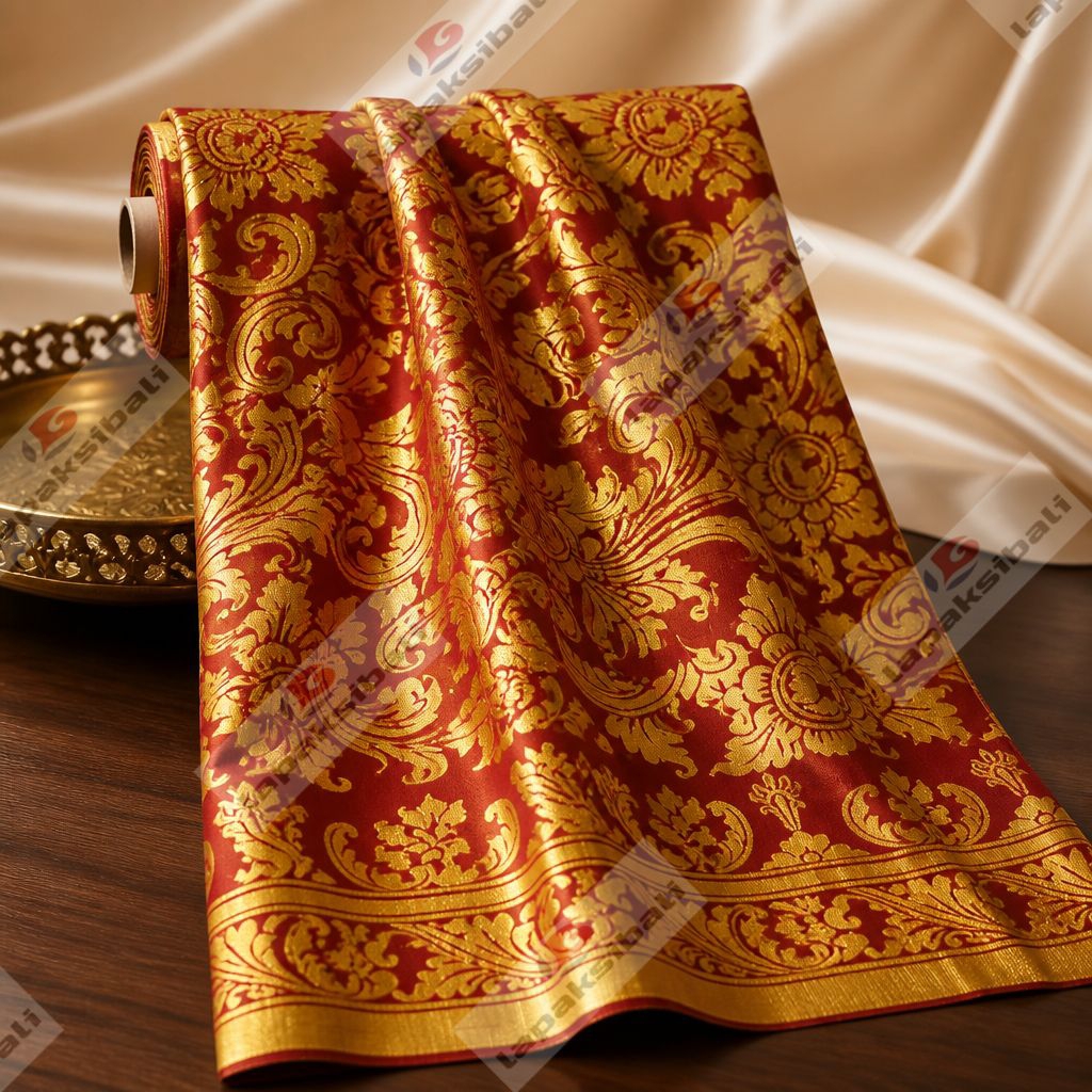 Kain Prada Bali Satin Meteran | Kain Prada Emas Motif Bunga |