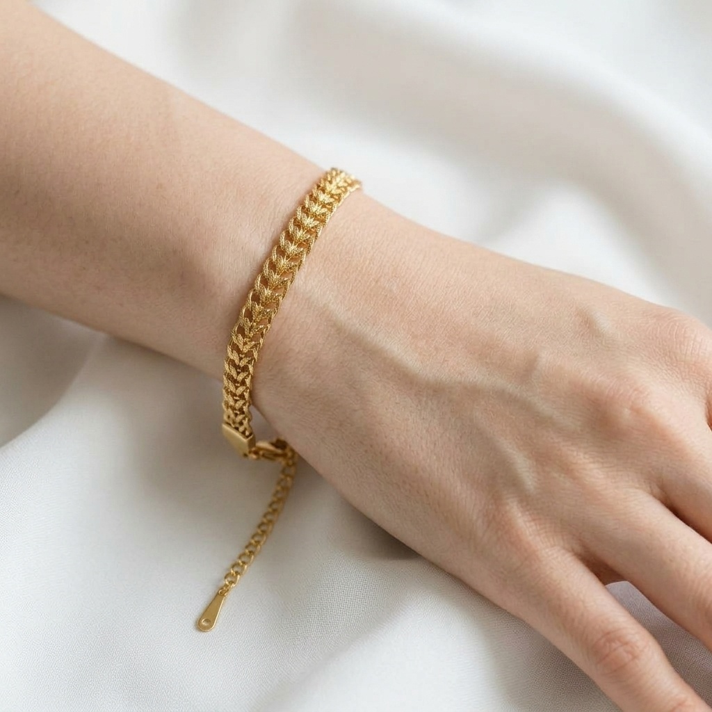 Gelang Tangan Titanium Wanita Model Rantai Polos Warna Gold Aksesoris Perhiasan Cewek Korean Style E
