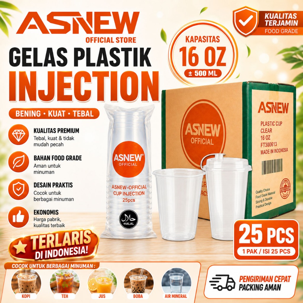 Asnew Thinwall Cup Injection PP | PP Cup Injection | Gelas Plastik Tebal | 380ml | 500ml | 700ml - P