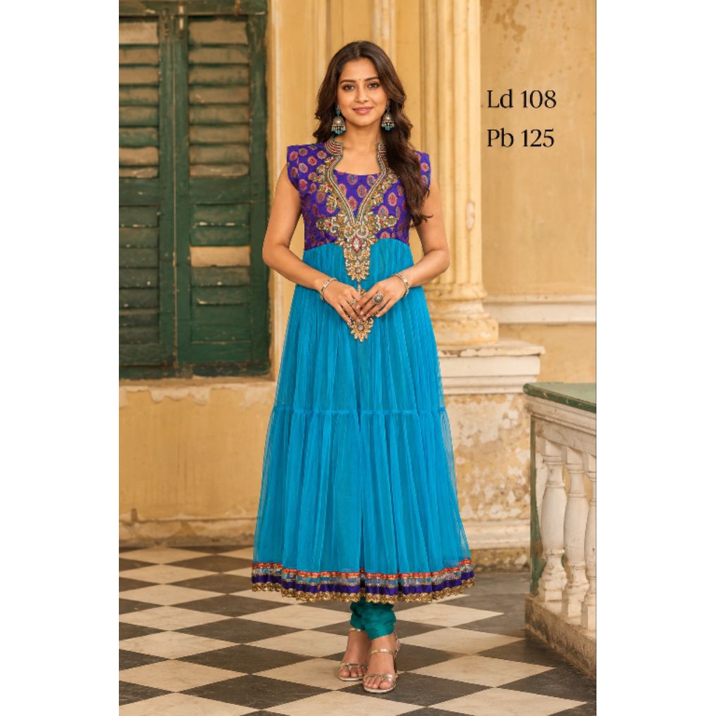 Anarkali Katun Premium Set Celana Selendang Baju India Kostum Simpel Bollywood