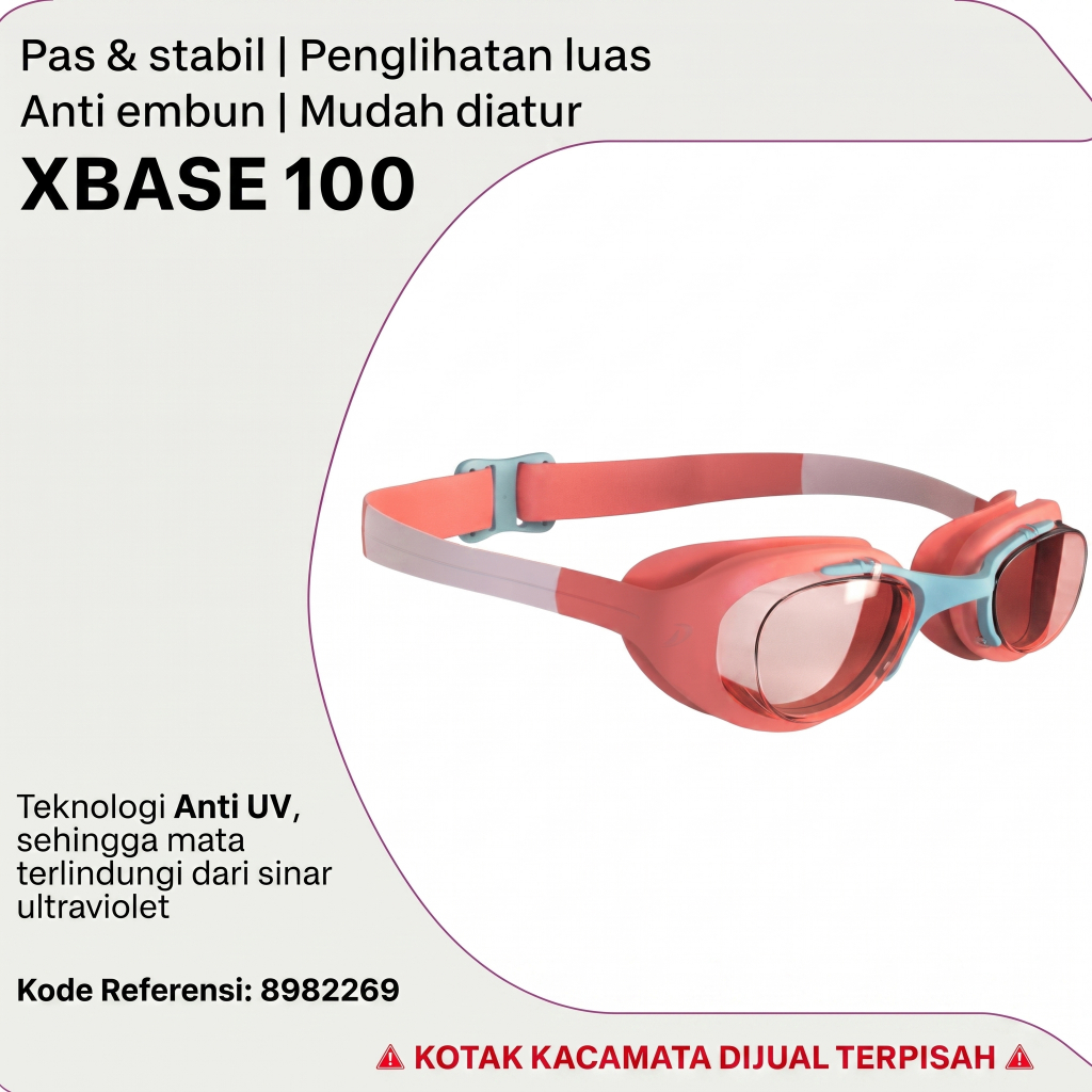 Decathlon TRIBORD Kacamata Renang Anak XBase 100 Ukuran S Lensa Berwarna Orange/Pink - 8982269