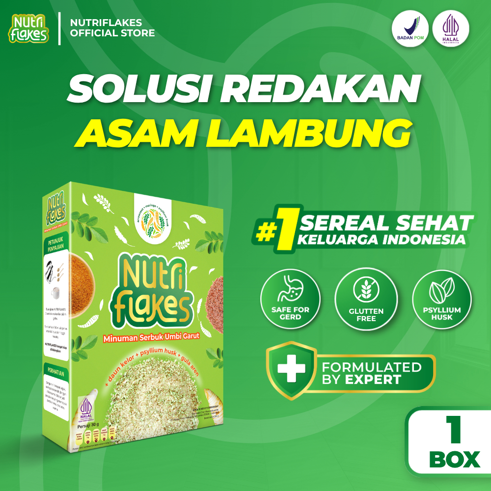 Nutriflakes Sereal Umbi Garut Membantu Meredakan Asam Lambung, Maag dan Gerd Paket 1 Box