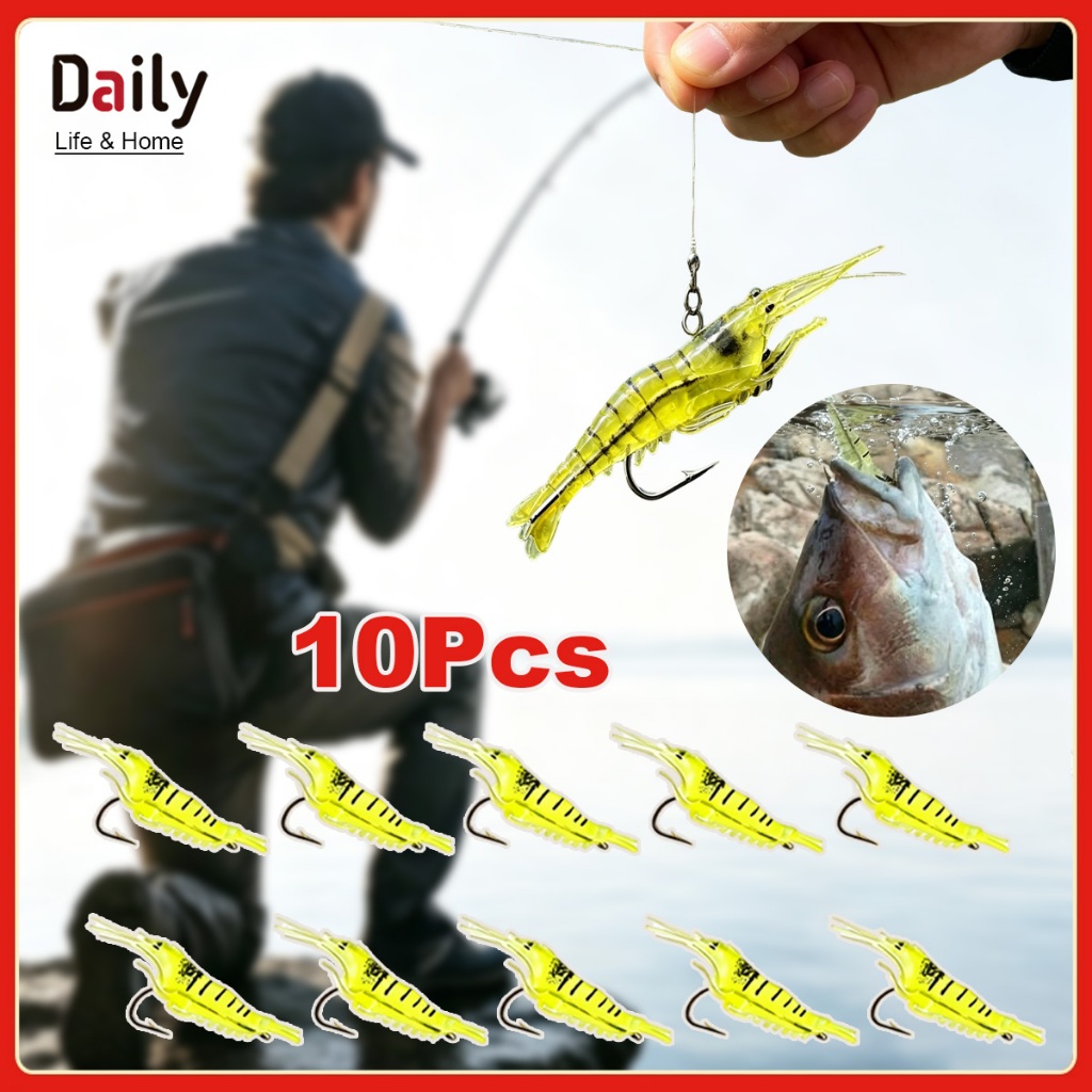10PCS Soft Lure Umpan Udang Buatan 4cm Sudah Terpasang Mata Kail Stainless Umpan Pancing PVC Lembut 