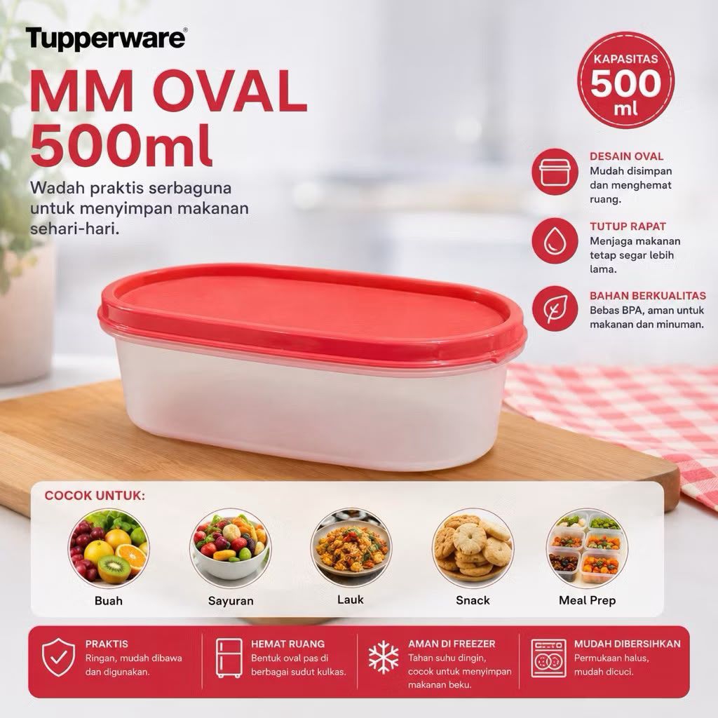 mm oval #1 tupperware warna biru/merah