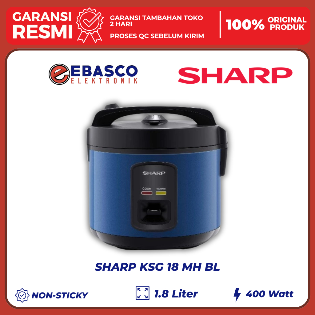 SHARP Rice Cooker KSG 18 MH BL Kapasitas 1,8 Liter Panci Anti Lengket Garansi Resmi