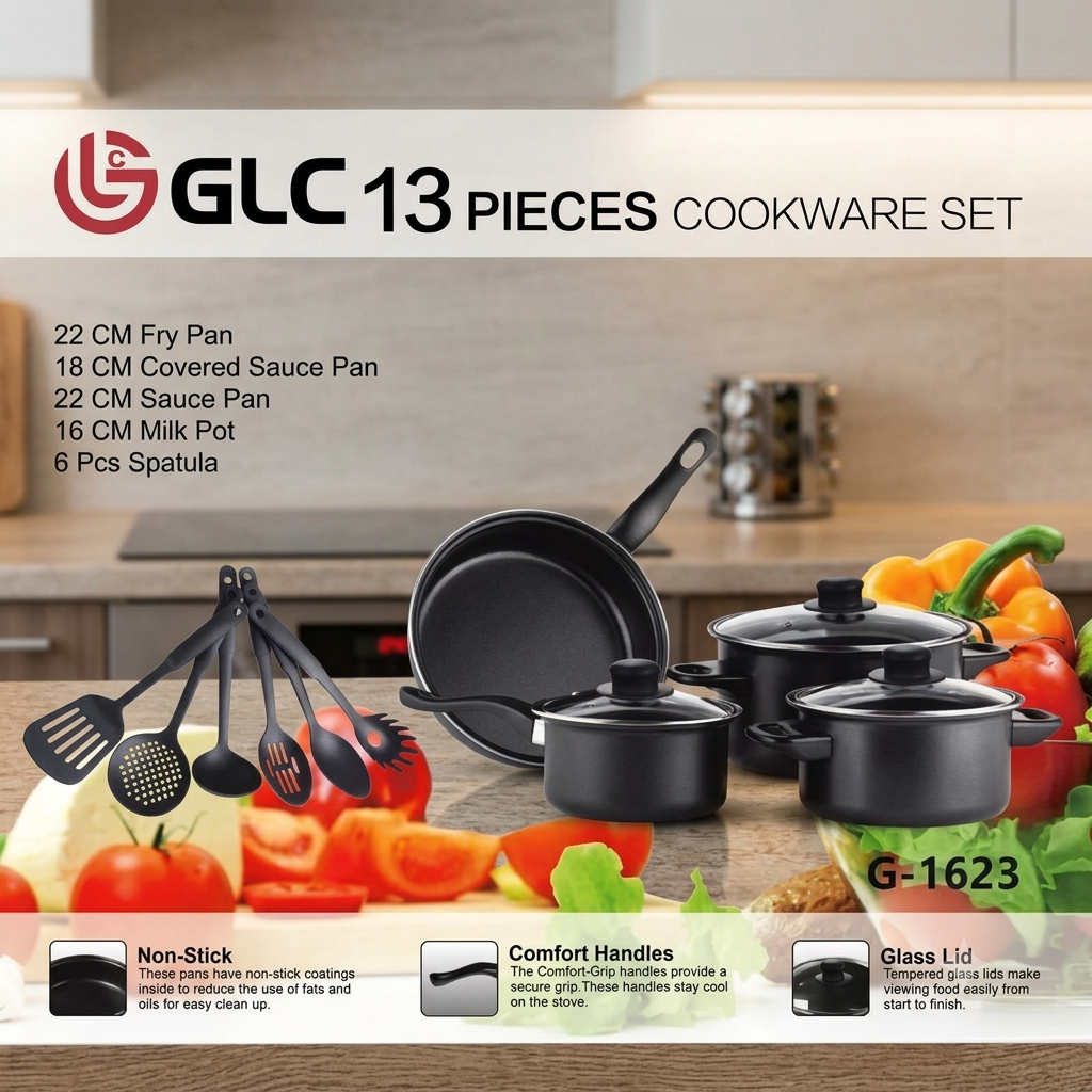 Panci Set GLC G-1623 Cookware Set 13 Pcs - Peralatan Dapur Anti Lengket Modern Minimalis