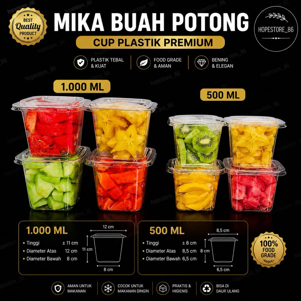 [20PCS] Mika Salad Buah 500ml / Mika Ice cream / Mika Dessert / Mika Buah / Mika Buah Potong / Buah 