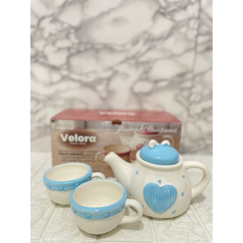 TEA SET GELAS MOTIF TIMBUL MURAH / TEKO TEA